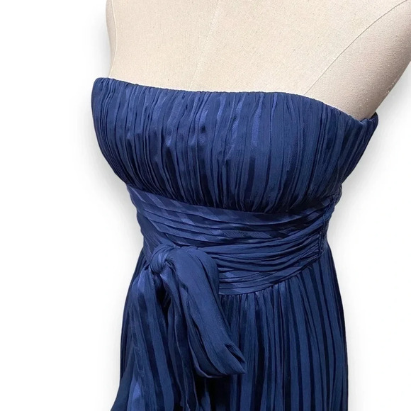 BCBGMaxAzria Timona Silk Navy Blue Shadow Stripe Strapless Gown Dress Size 0 - Picture 9 of 16